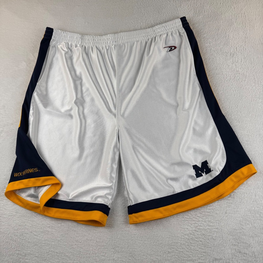 Pro Player Basketball Shorts Mens 2XL White Michigan Wolverines Dazzle Mesh NCAA